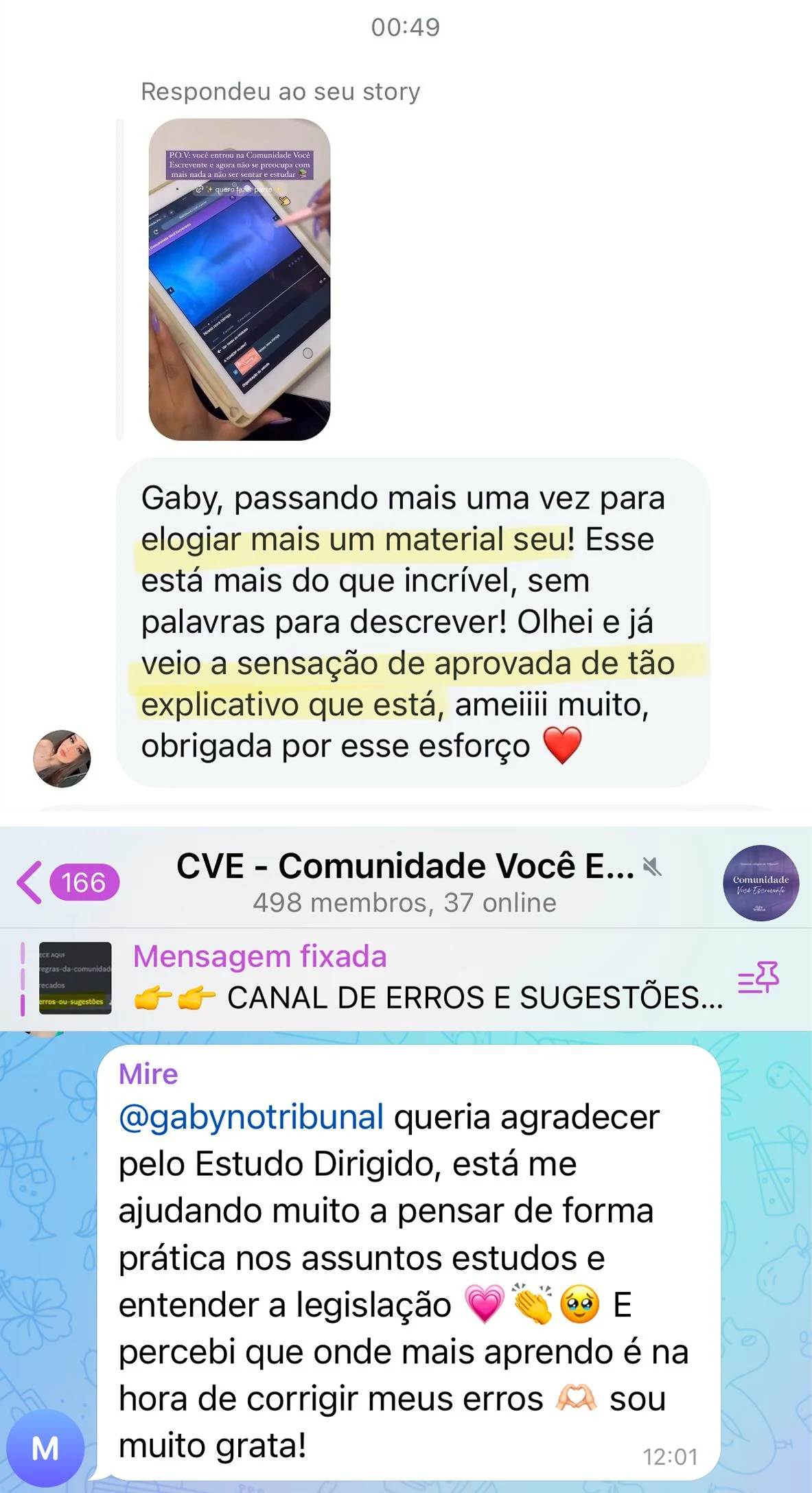 Depoimento sobre o material e a comunidade