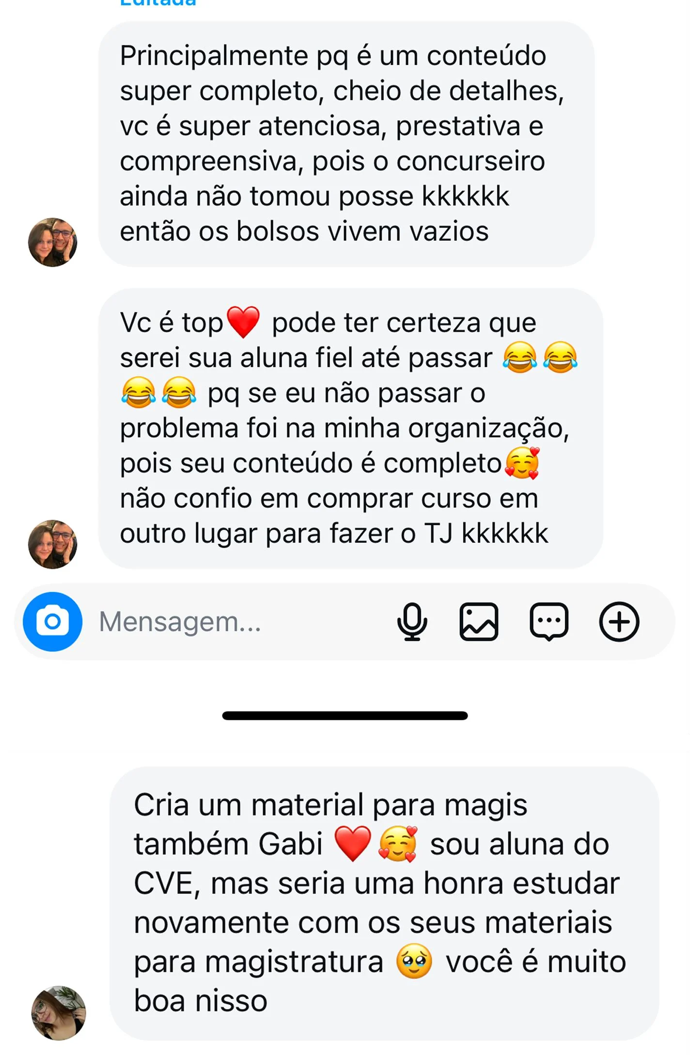 Depoimento de aluna sobre o conteúdo