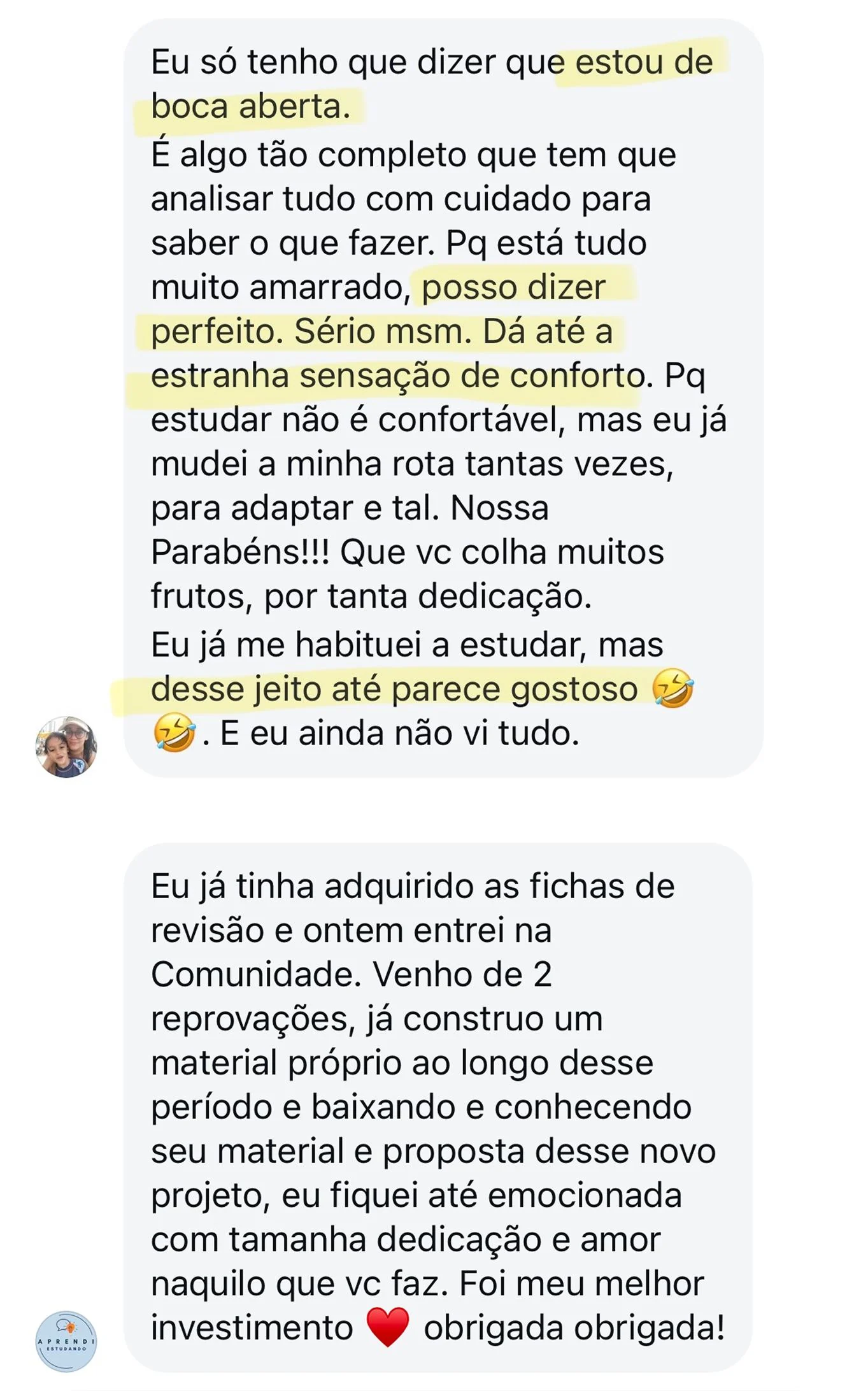 Depoimento de aluna sobre os estudos