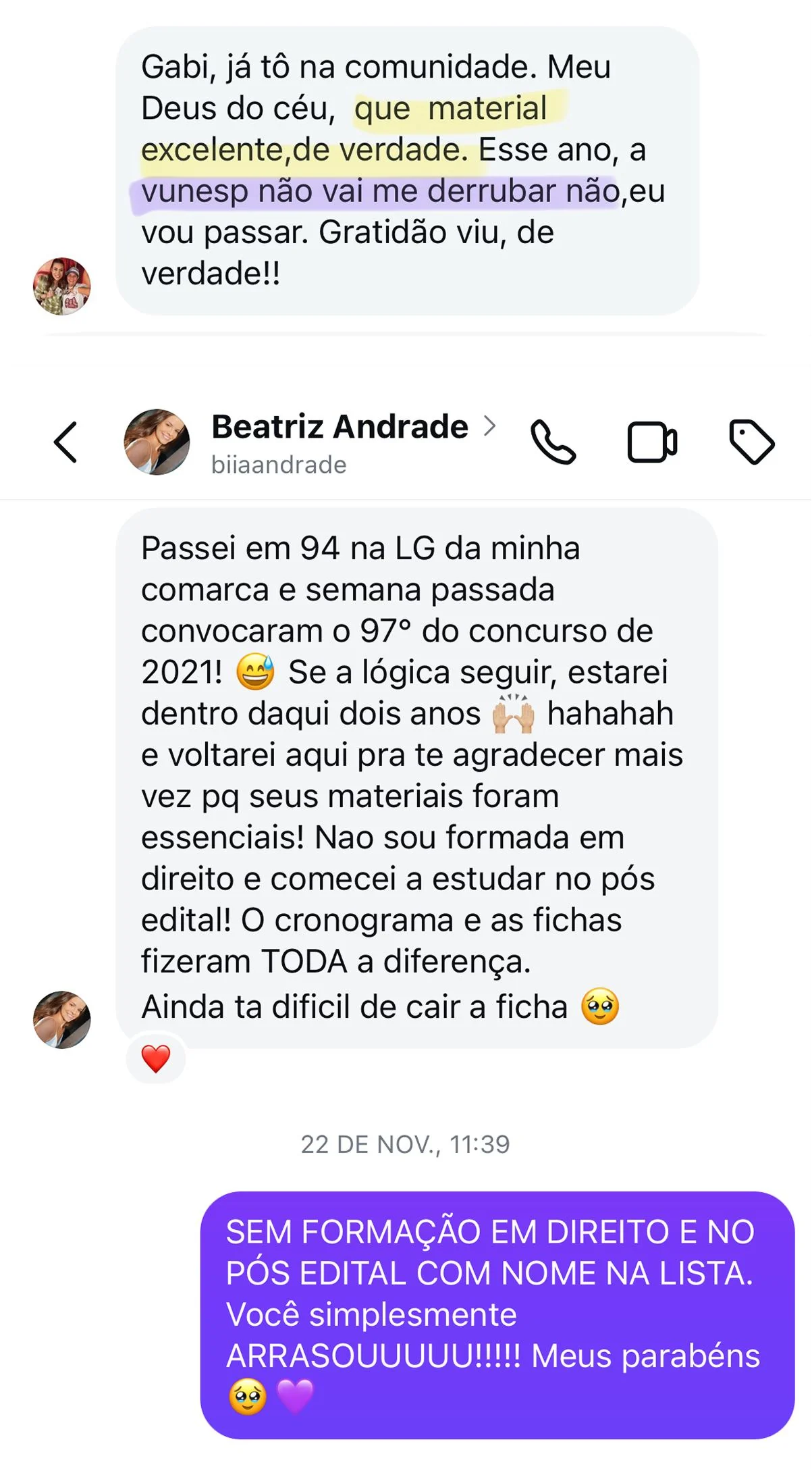 Depoimento de aluna sobre o material